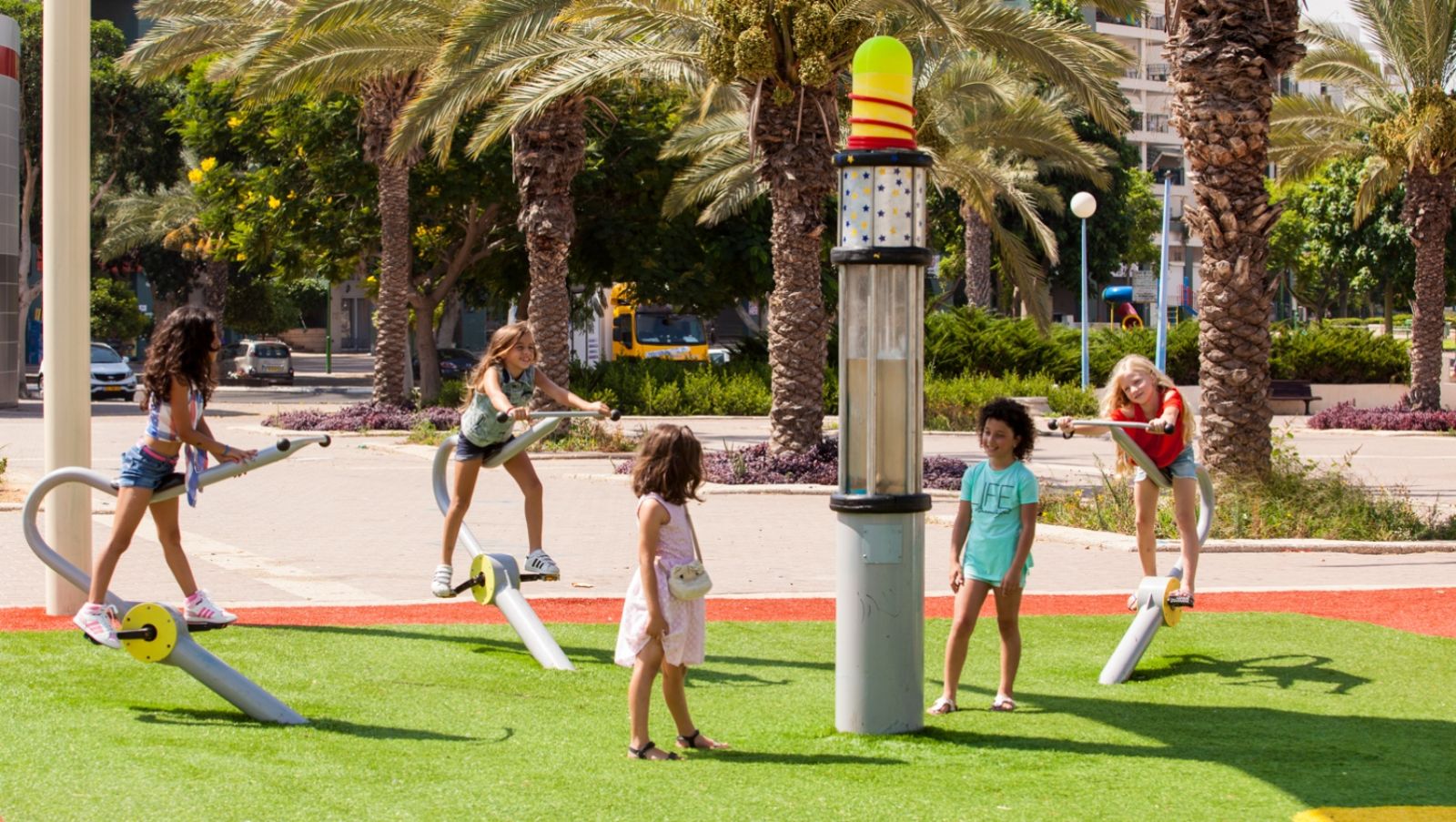 The Twister is a cycling apparatus attached to a 6-foot-tall water-filled cylinder. Cycling stirs the water to create a whirlpool effect. Photo courtesy of ABA Science Play The Twister is a cycling apparatus attached to a 6-foot-tall water-filled cylinder. Cycling stirs the water to create a whirlpool effect. Photo courtesy of ABA Science Play