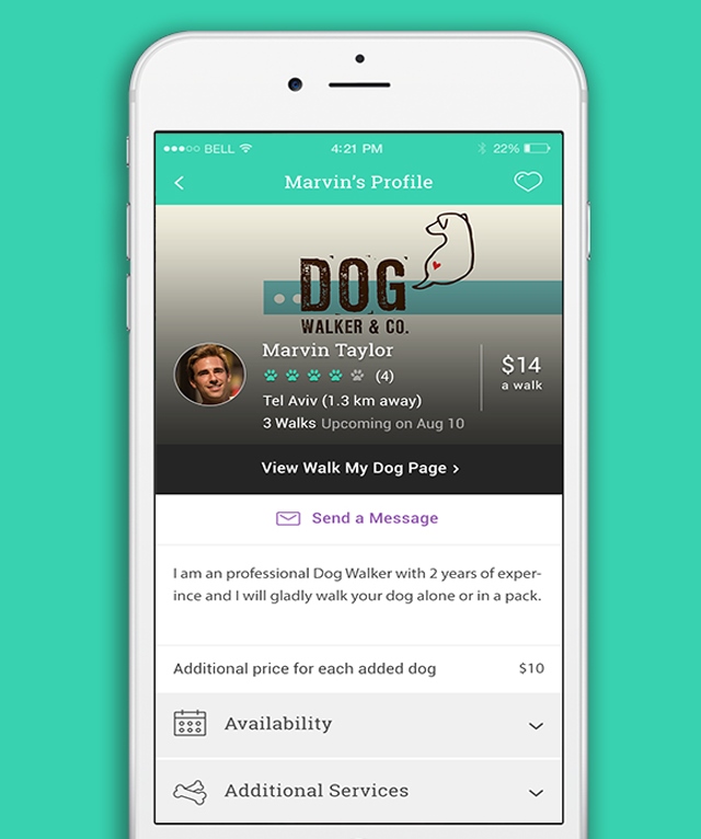 The Dogiz app lets owners book and pay for walks and other services. 