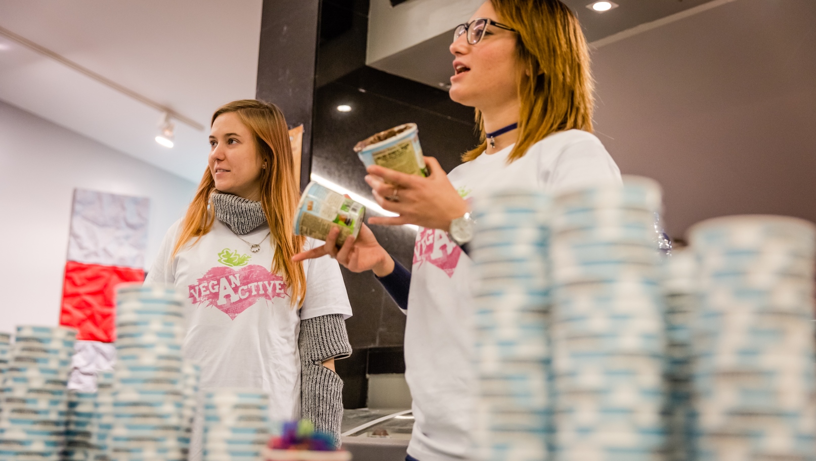 Sampling new Ben & Jerry vegan flavors at the fourth Vegan Congress in Tel Aviv, February 2017. Photo by Tamar Almog