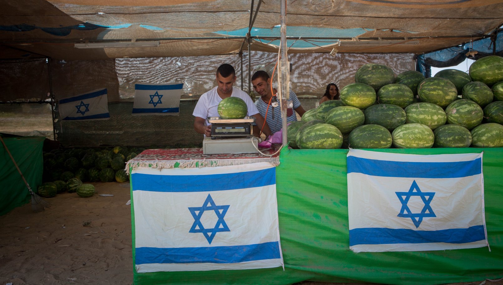 A roadside watermelon stand in Sderot, Israel. Photo by Miriam Alster/FLASH90