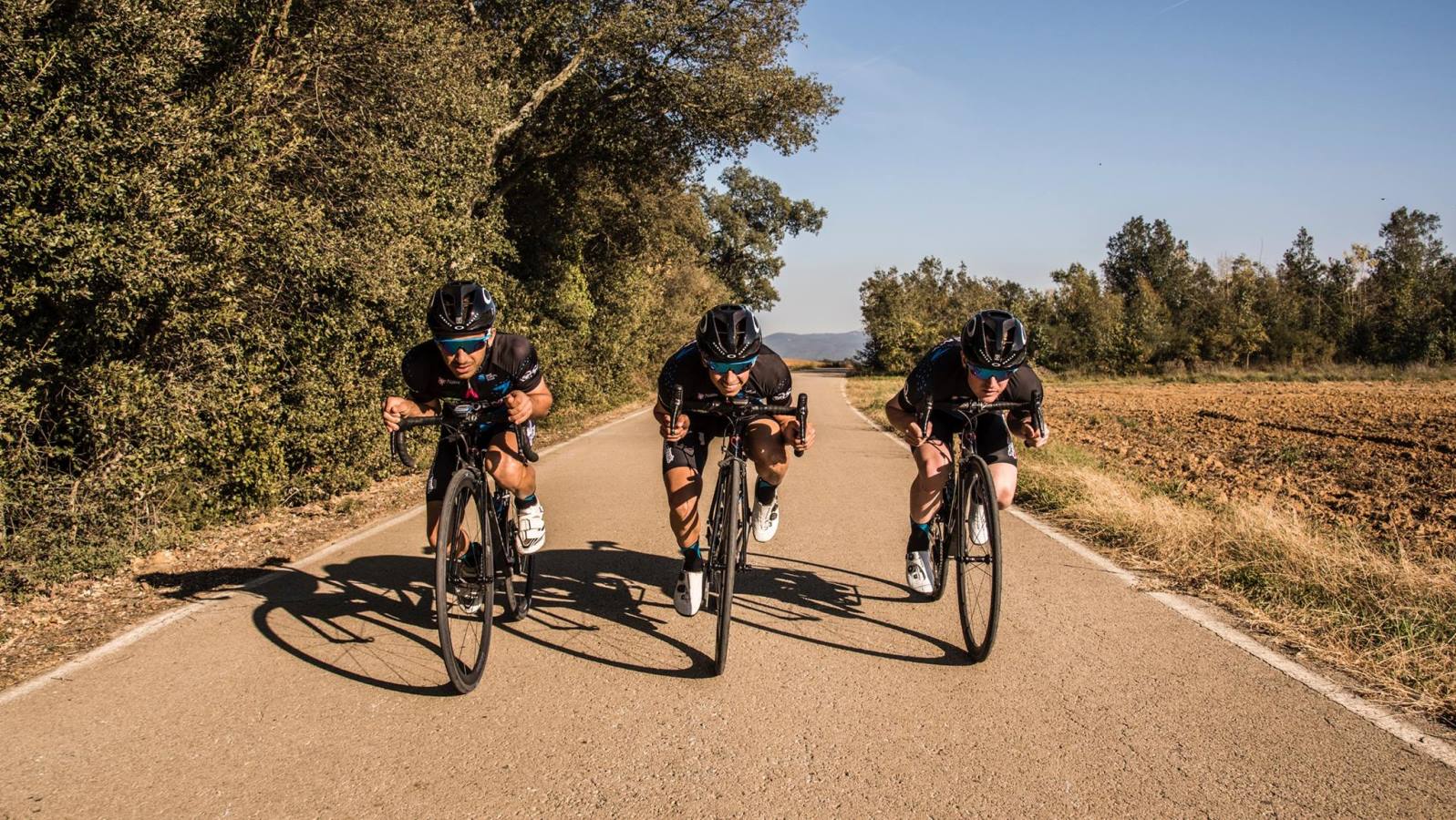 Israel Cycling Academy teammates Omer Goldstein, Cristiano De Rosa and Guy Niv decked out in Nallini kits, Oakley helmets and De Rosa bikes while training in Girona, Spain. Photo by Noa Arnon