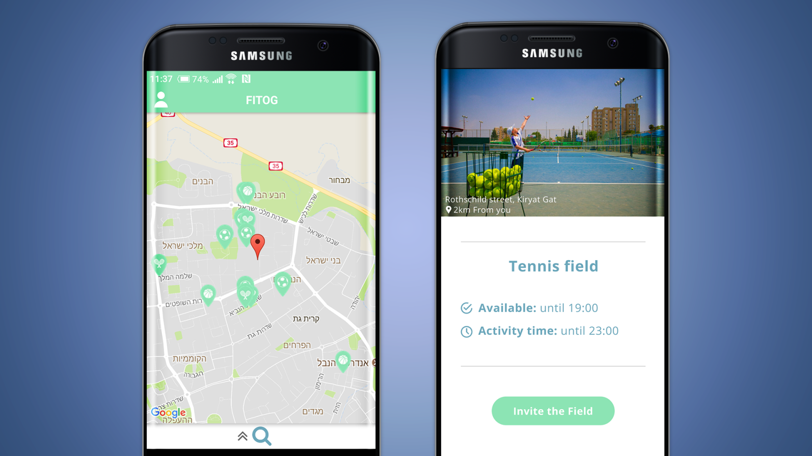 Screenshots show how Fitog helps pair sports enthusiasts with nearby facilities. Photo: courtesy