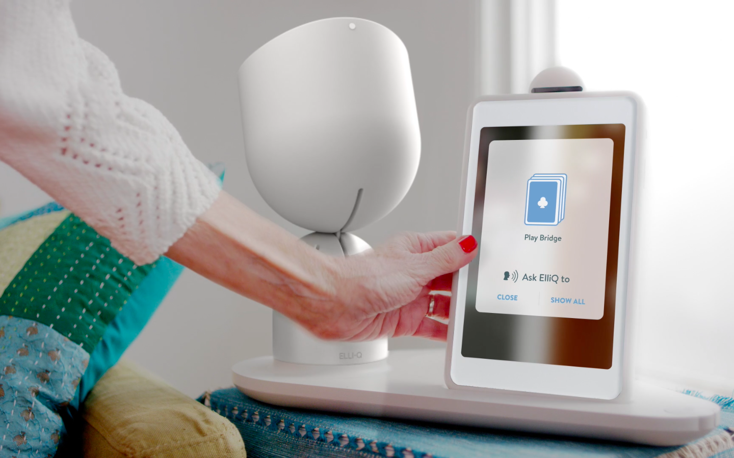 Intuition Robotics’ ElliQ “social robot” for the elderly. Photo: courtesy