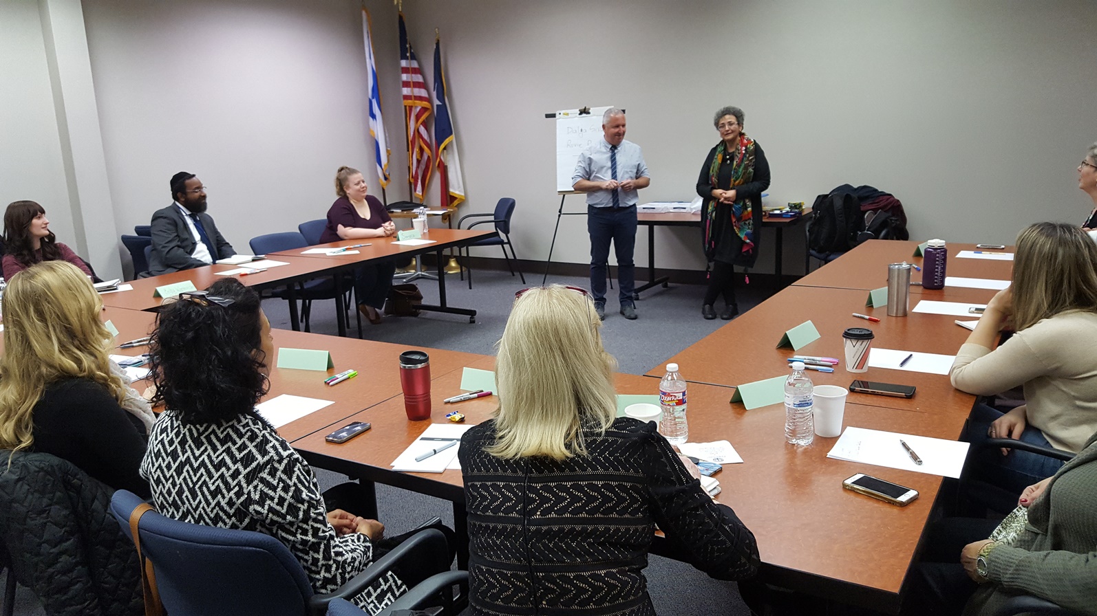 Reuven Rogel and Dalia Sivan from the Israel Trauma Coalition training Houston professionals in resilience and trauma-coping skills. Photo courtesy of Houston JFS