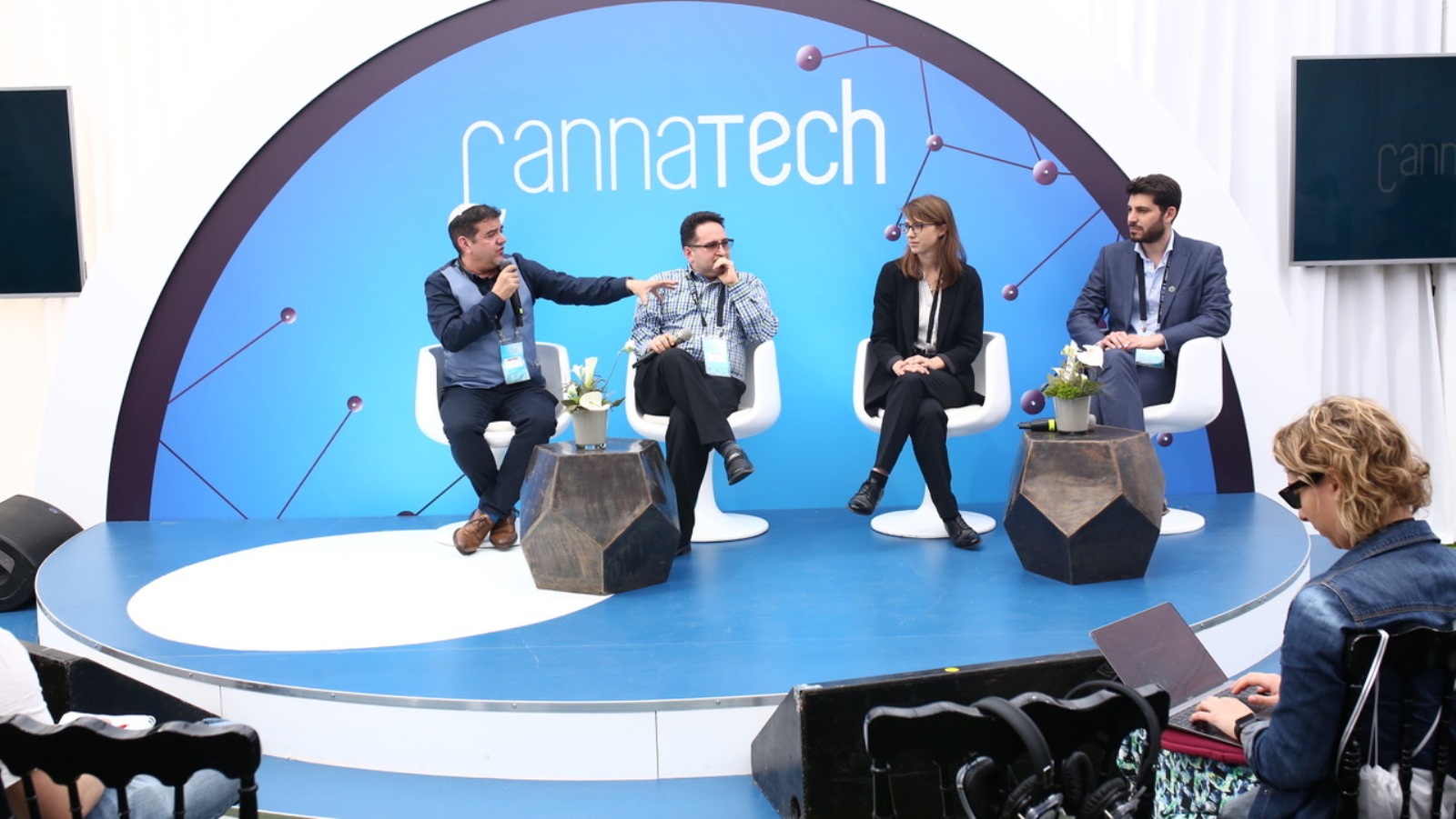 Medical cannabis executives speaking at a press conference at CannaTech Israel 2018. Photo by Tal Pais/Photogenim