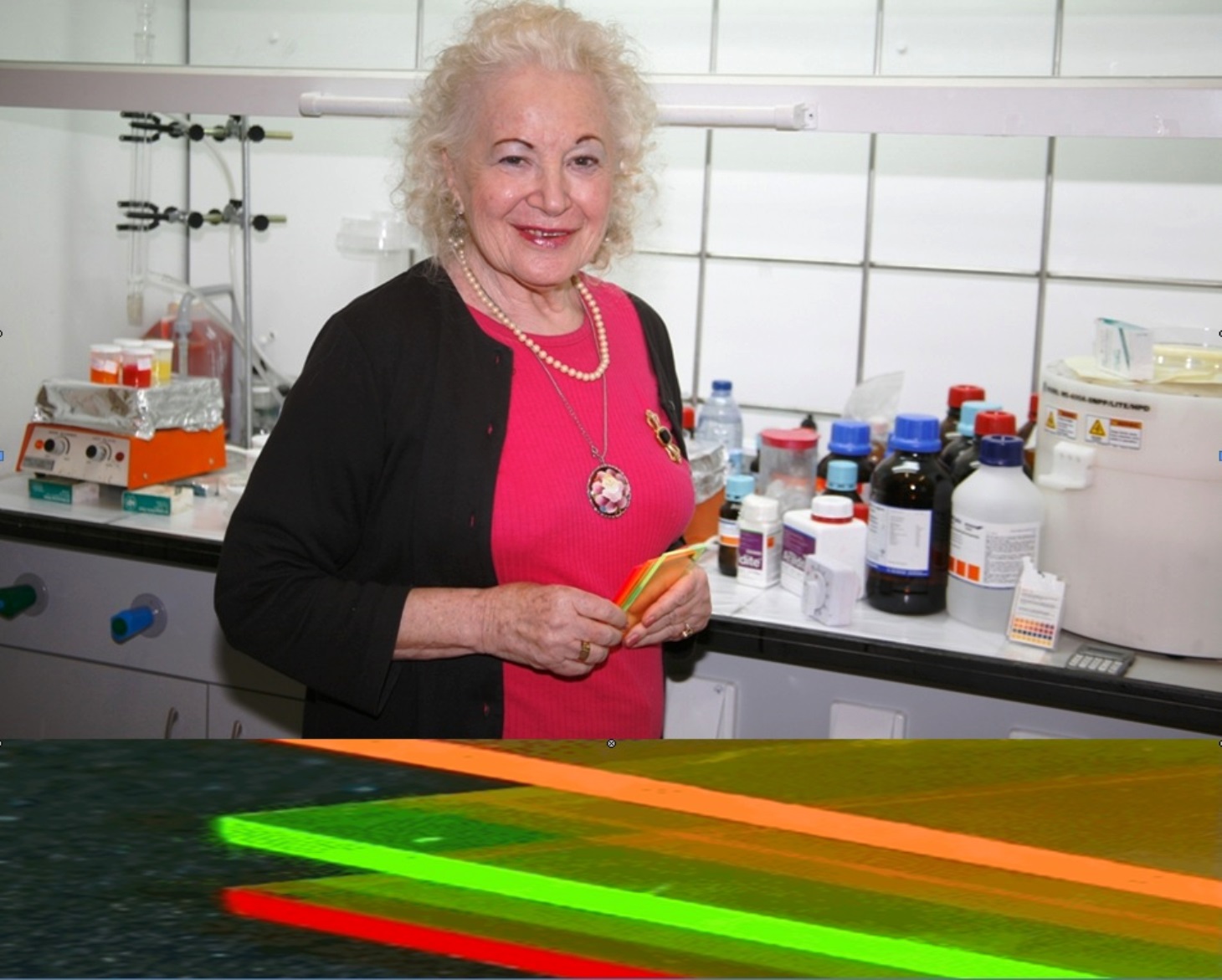 Prof. Renata Reisfeld in the lab. Photo by Viktoria Levchenko via Wikimedia Commons