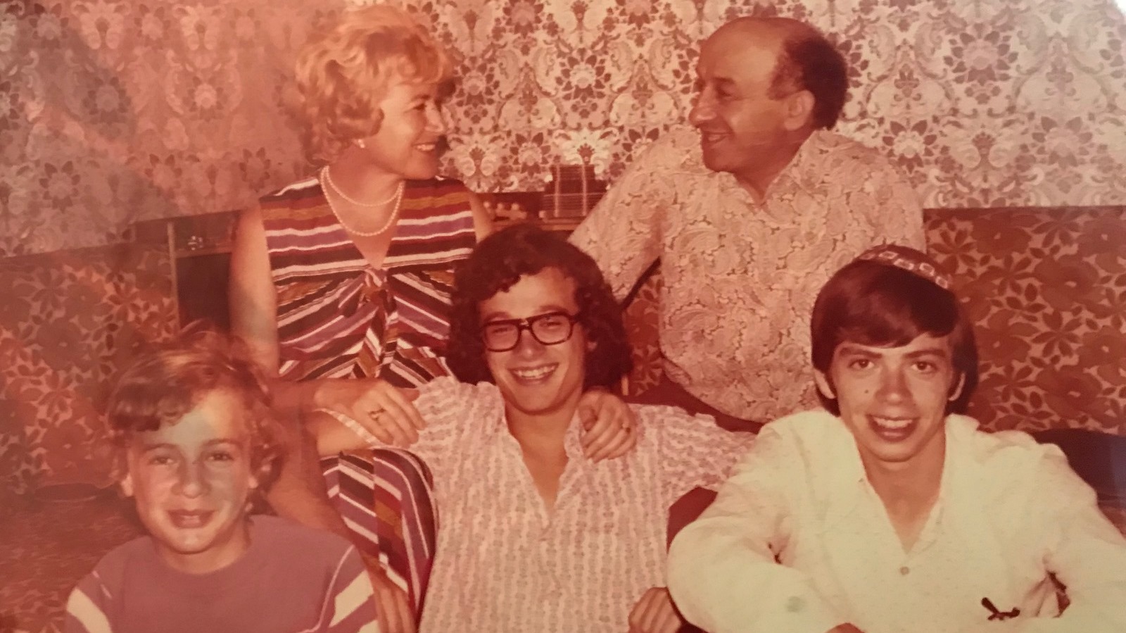 Renata Reisfeld with her husband and two sons, bottom left, and a nephew, just after returning to Jerusalem from being held hostage in Entebbe.