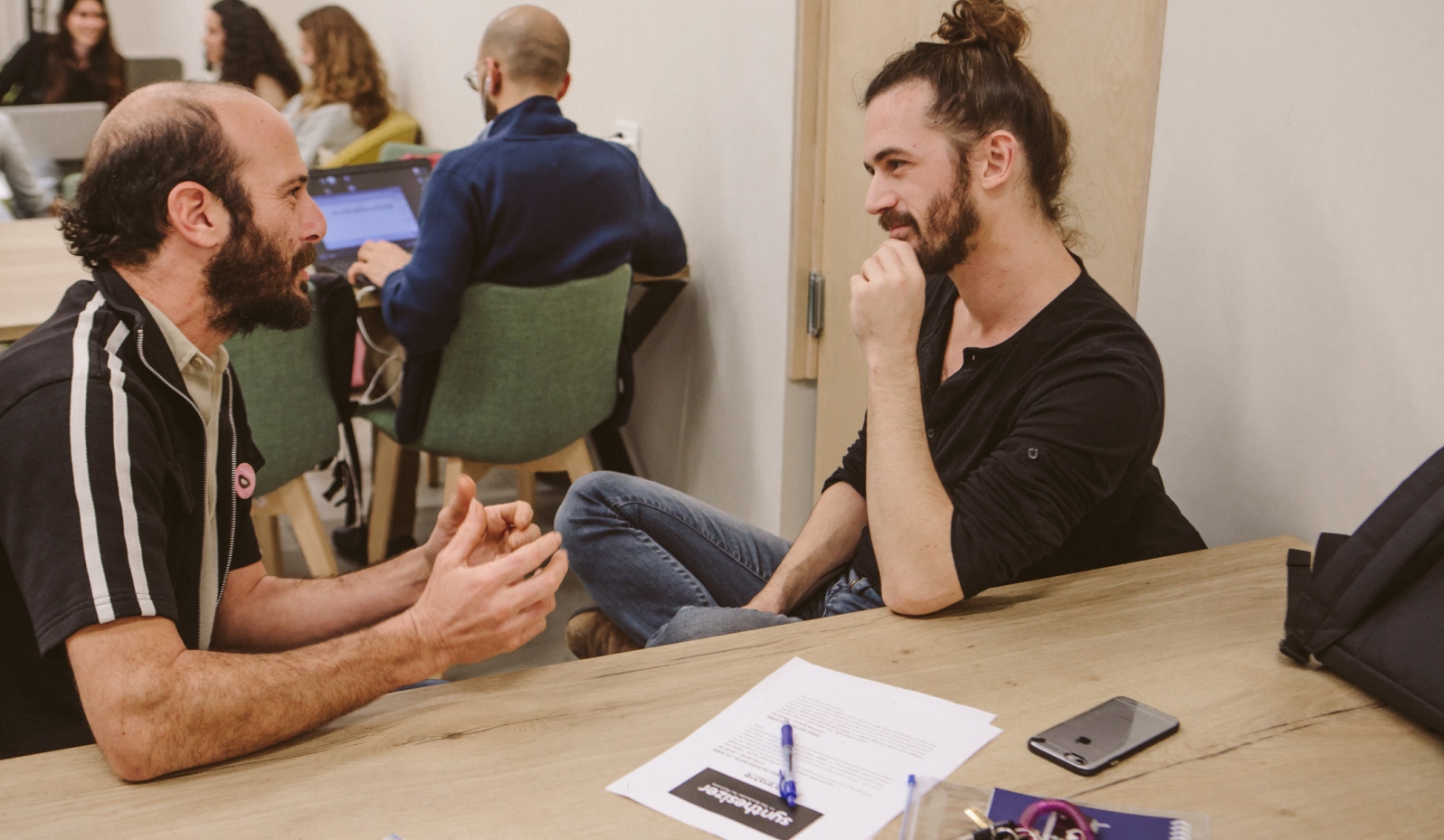 Synthesizer Accelerator for Musicians participant Erez Dascal meeting with mentor Idan Rabinovici from Acollective. Photo by Tsofit Barabi
