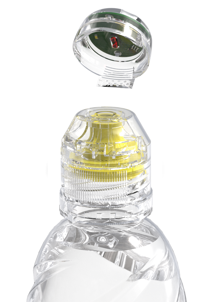 Water.io smart caps can be built in or attached to existing caps. Photo: courtesy