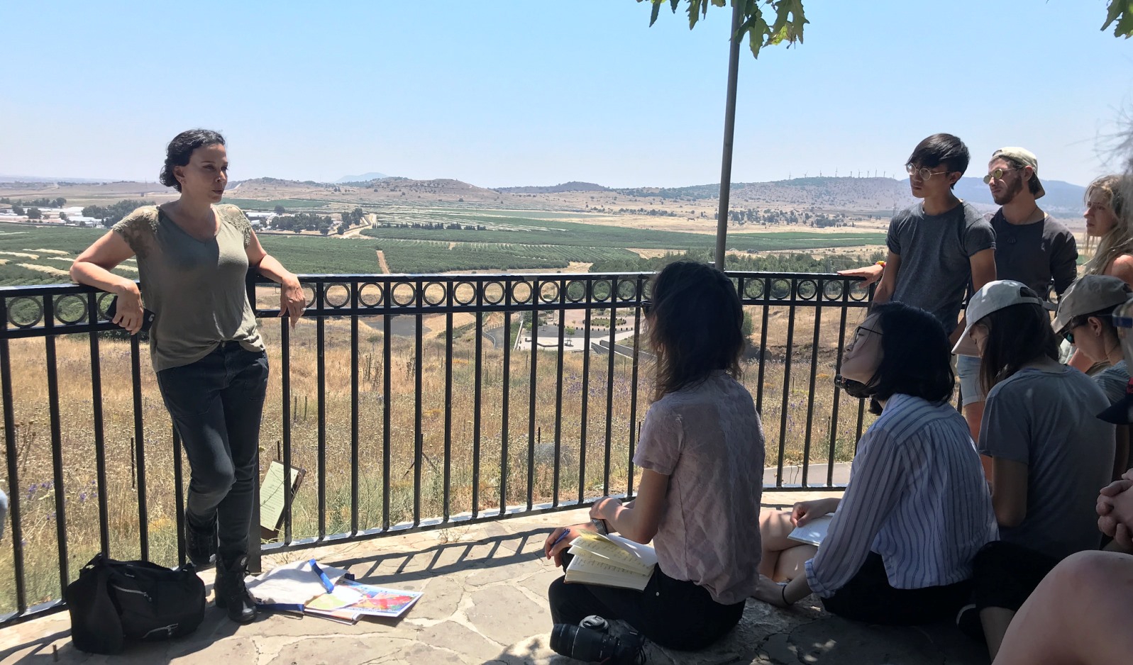 Gal Lusky, founder of Israeli Flying Aid, talks to students at Ein Zivan overlooking the Syria border. Photo by Nicky Blackburn
