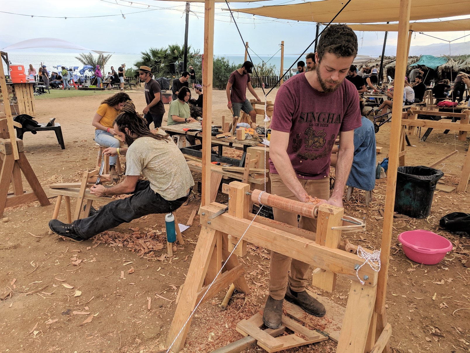 Bezalel industrial design students doing woodcrafts at the Dead Sea Seminar, December 2018. Photo: courtesy