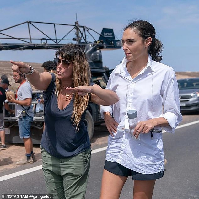 “Wonder Woman 1984” director Patty Jenkins, left, with Gal Gadot during the making of the film. Photo via Instagram