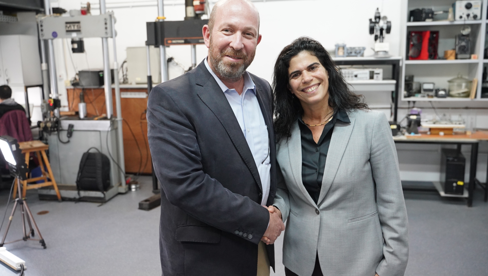 The Technion’s Prof. Alon Wolf with judoka Yael Arad, Israel’s first and only silver Olympic medalist, at the new Israeli Olympics Research Center. Photo courtesy of Technion Spokesman’s Office