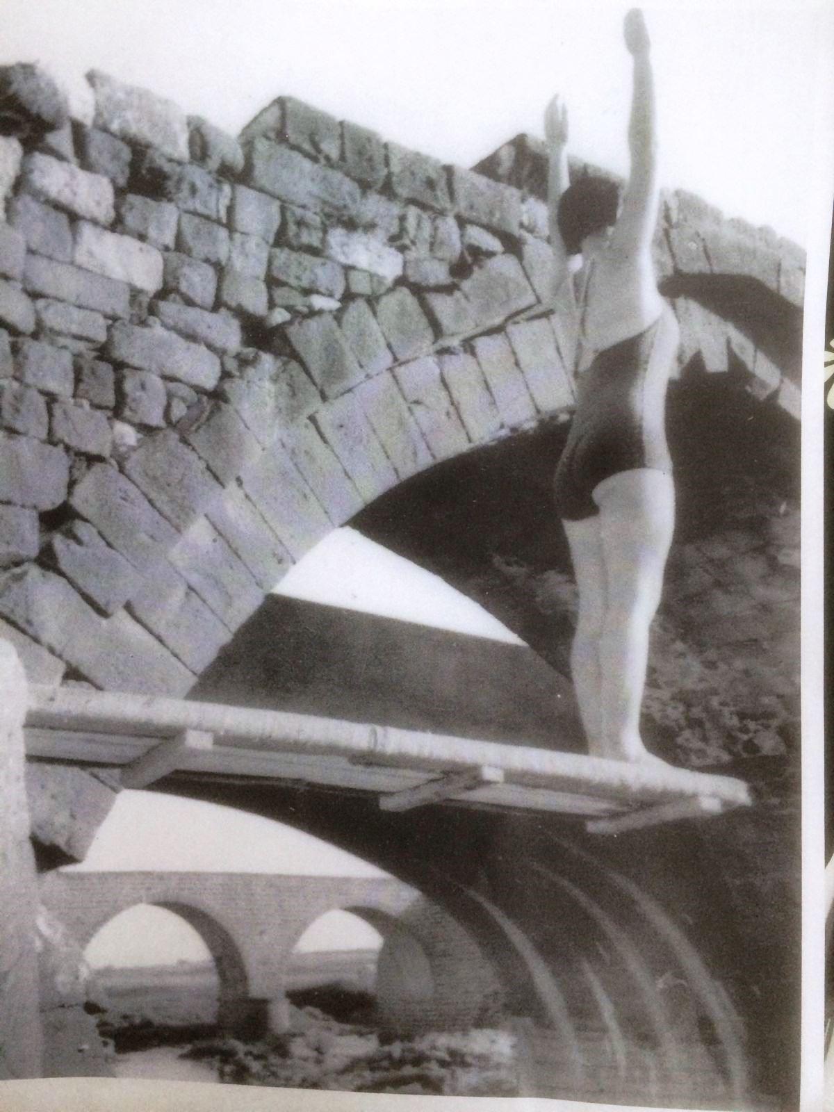 Diver at Jordan River, 1930s. Photo courtesy of Kibbutz Gesher Archive