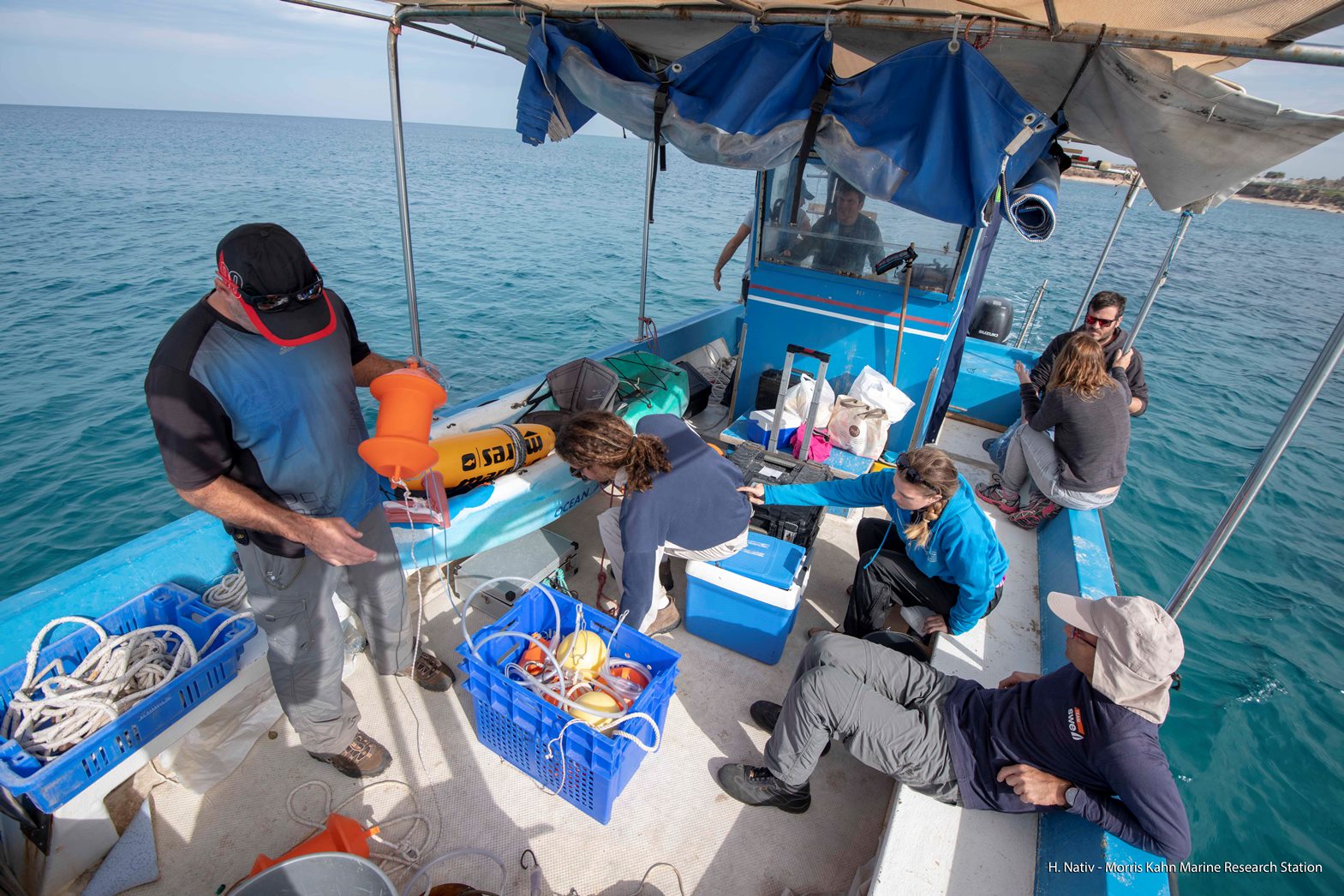 Israeli researchers out on the water near Hadera. Photo by Hagai Nativ/Morris Kahn Marine Research Station/University of Haifa Tagging provides clues
