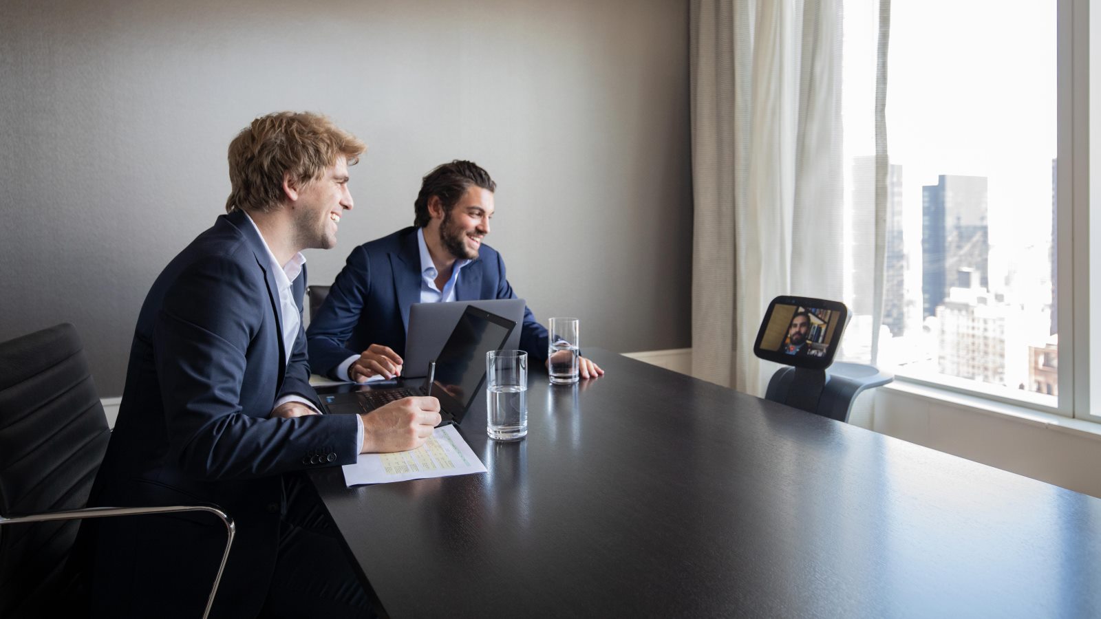 A Temi robot facilitating a video conference call at work. Photo: courtesy