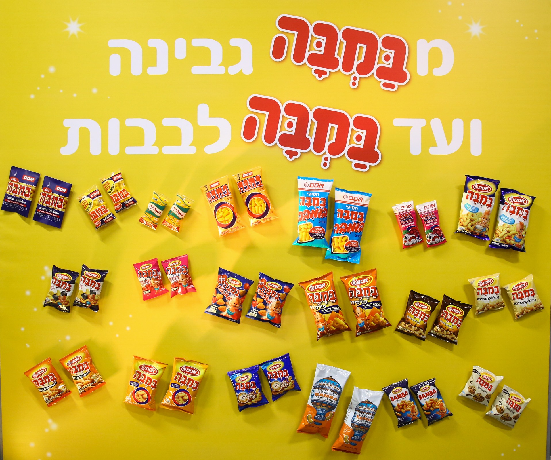 Display of Bamba varieties at the new Osem factory in Kiryat Gat, February 2019. Photo by FLASH90