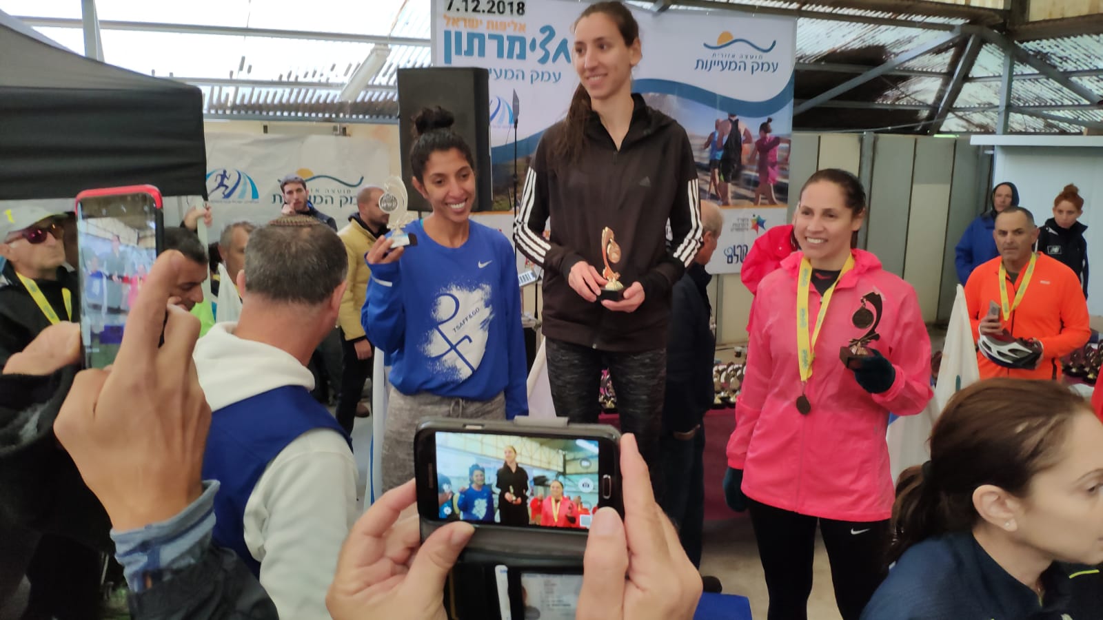 Karawan Halabi on the winners’ podium after the 2018 Emek HaMaayanot Half Marathon. Photo: courtesy