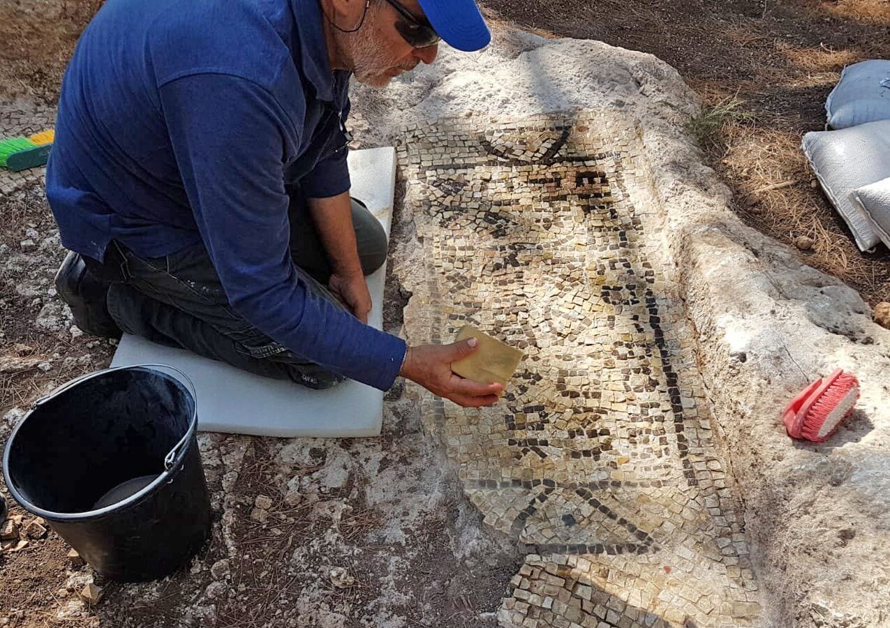 Preservation work at the Zur Natan site. Photo by Galeb Abu Diab/Israel Antiquities Authority