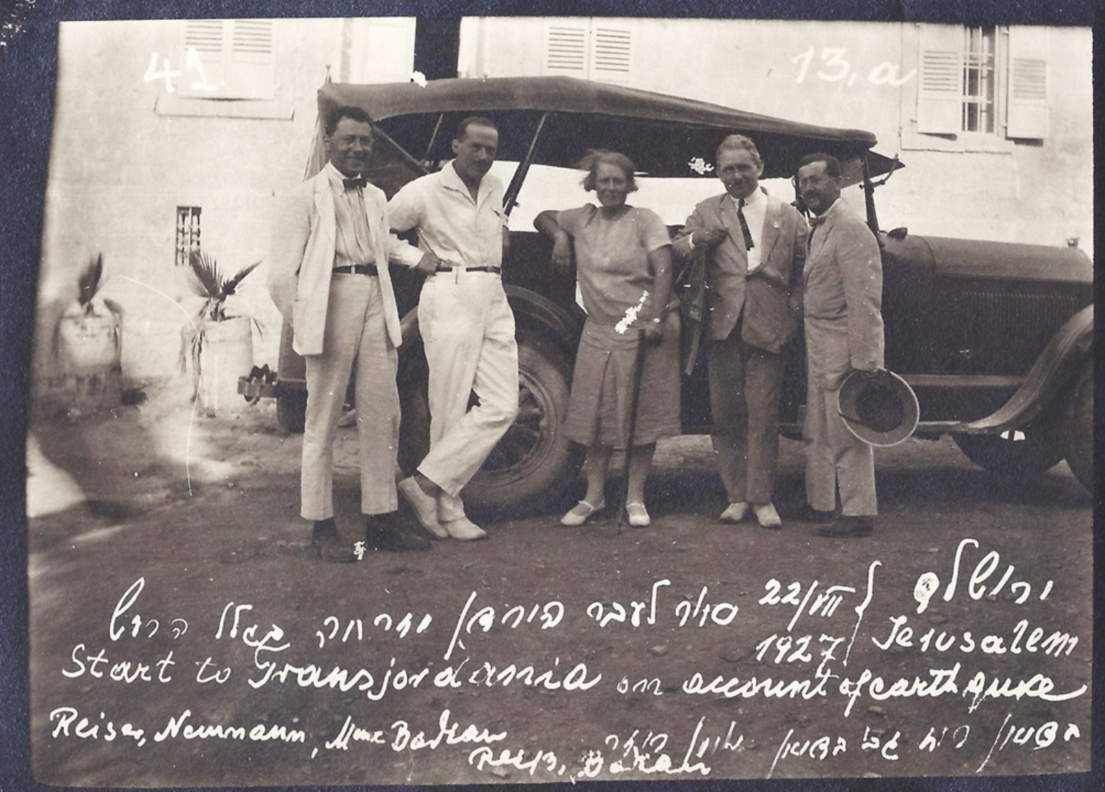In the aftermath of the July 11, 1927 earthquake, this group traveled throughout the region to document the damage. Photo from the National Library of Israel