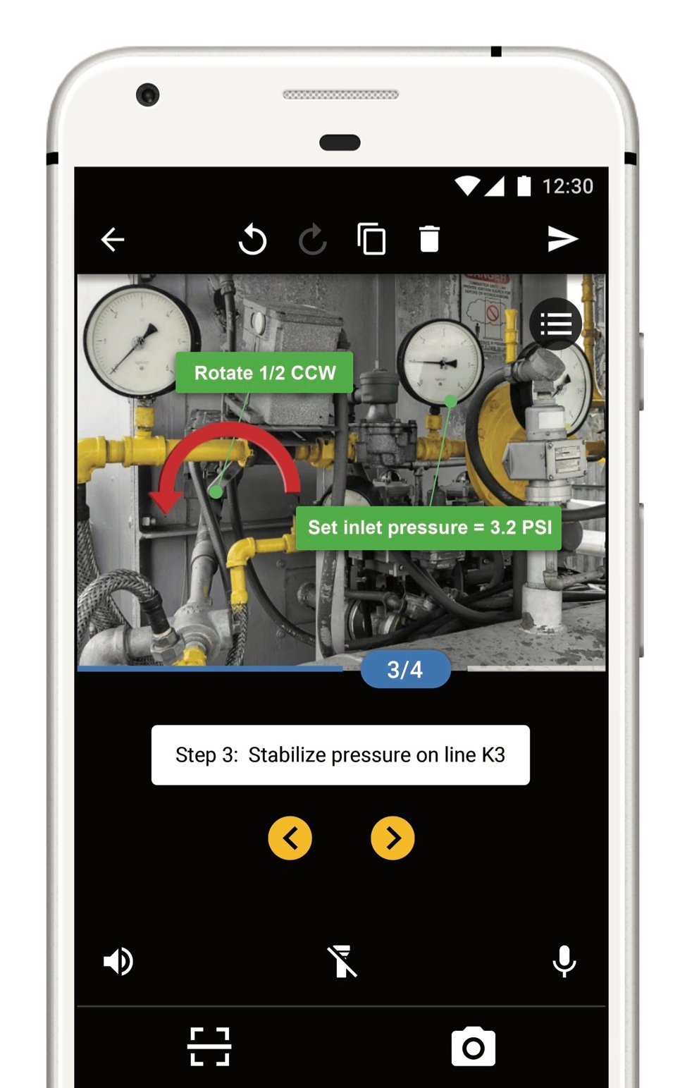 Augmented reality instructions “stick” to real objects. Screenshot courtesy of Fieldbit