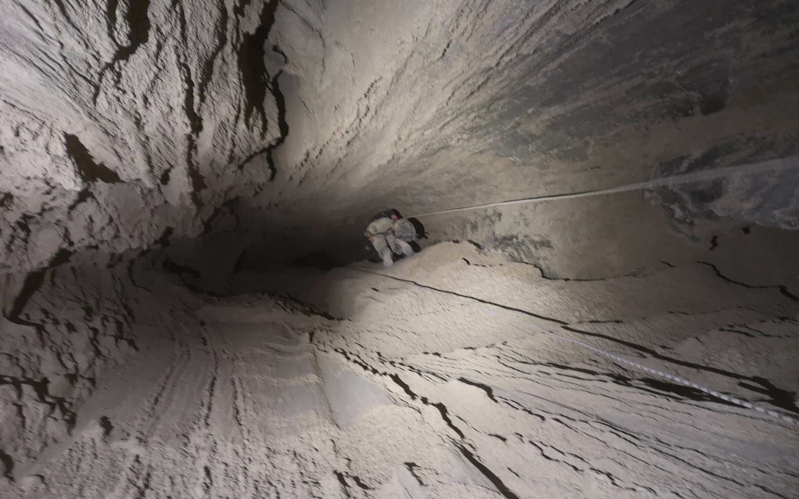 It’s a long way down into Malham Cave. Photo by Yoav Negev