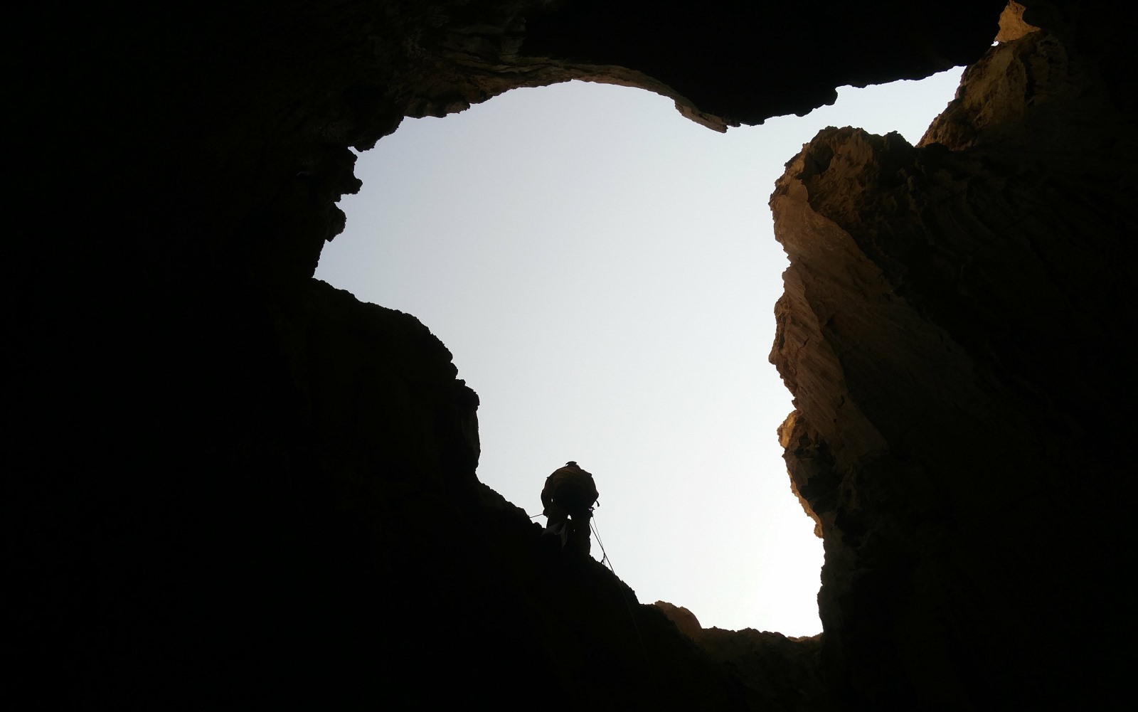 A spelunker about to descend into the Malham salt cave. Photo by Yoav Negev