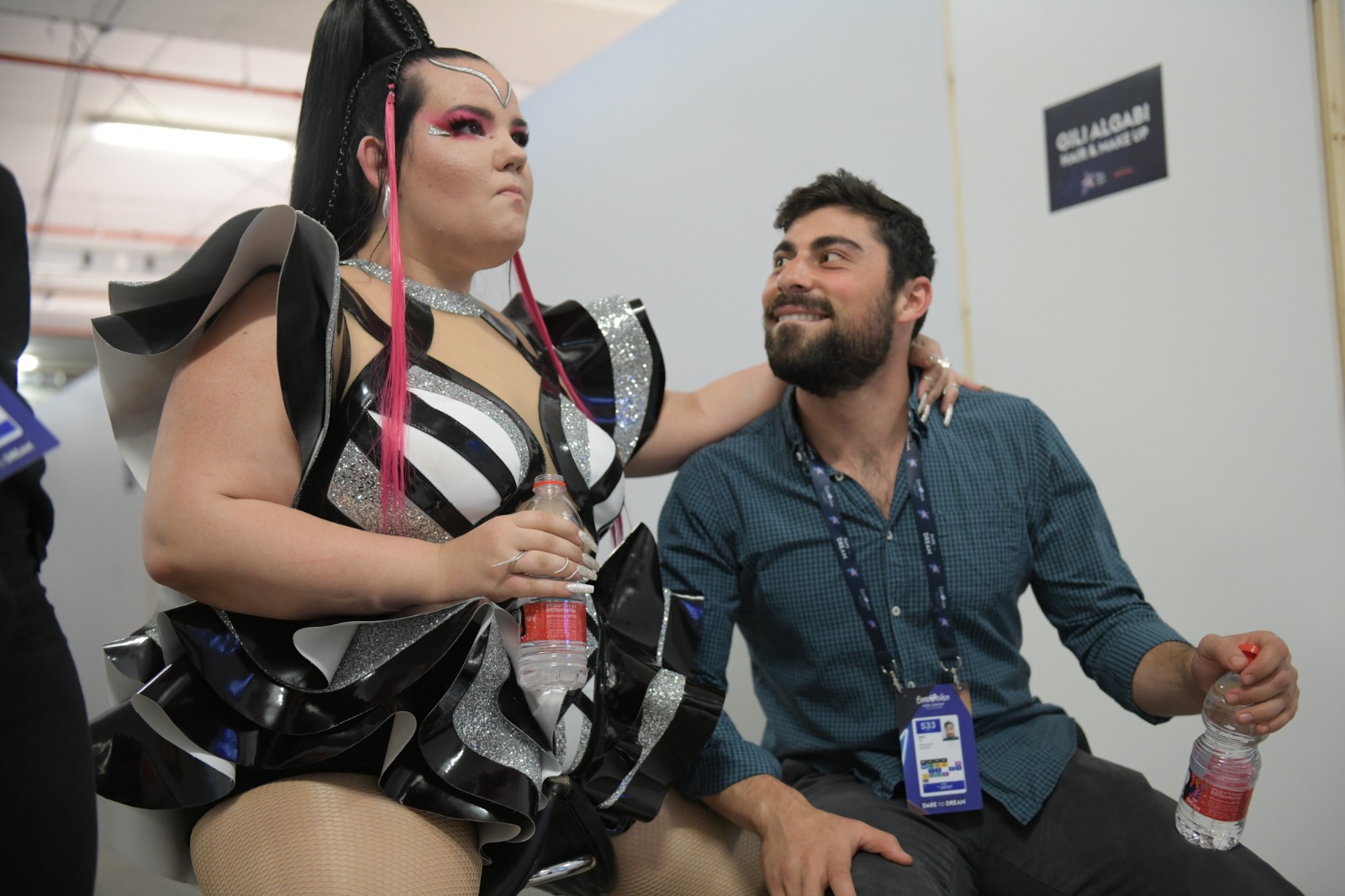 Netta Barzilai and Elan Benor backstage at Eurovision 2019, waiting for Netta's next number. Photo: courtesy