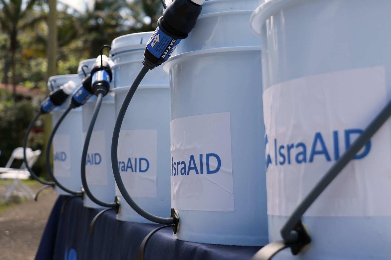 Water filtration system set up in El Real, Puerto Rico, by IsraAID. Photo courtesy IsraAID