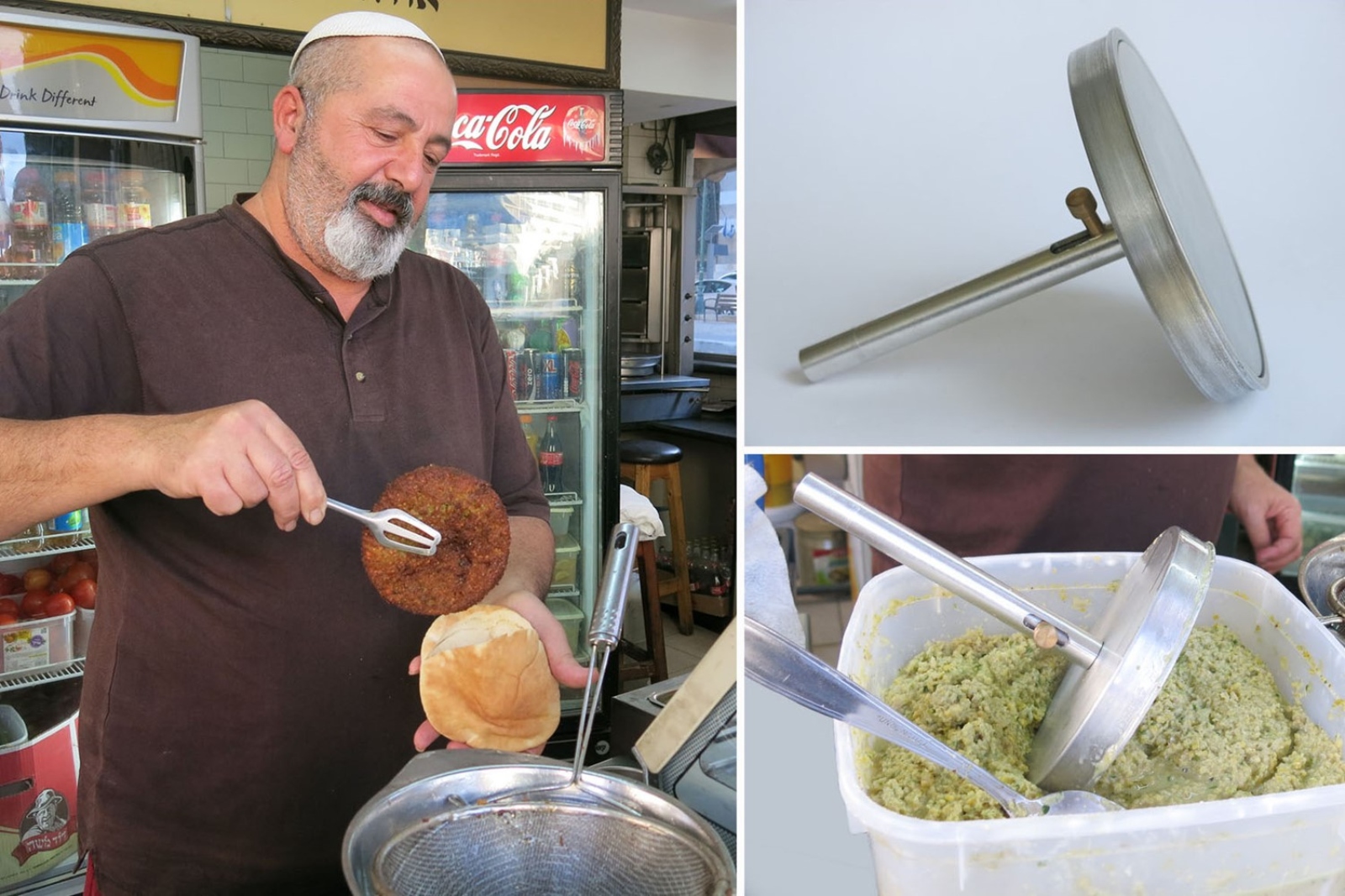 Falafel vendors could use Shaul Cohen’s scoop to make one large falafel ball. Photo: courtesy