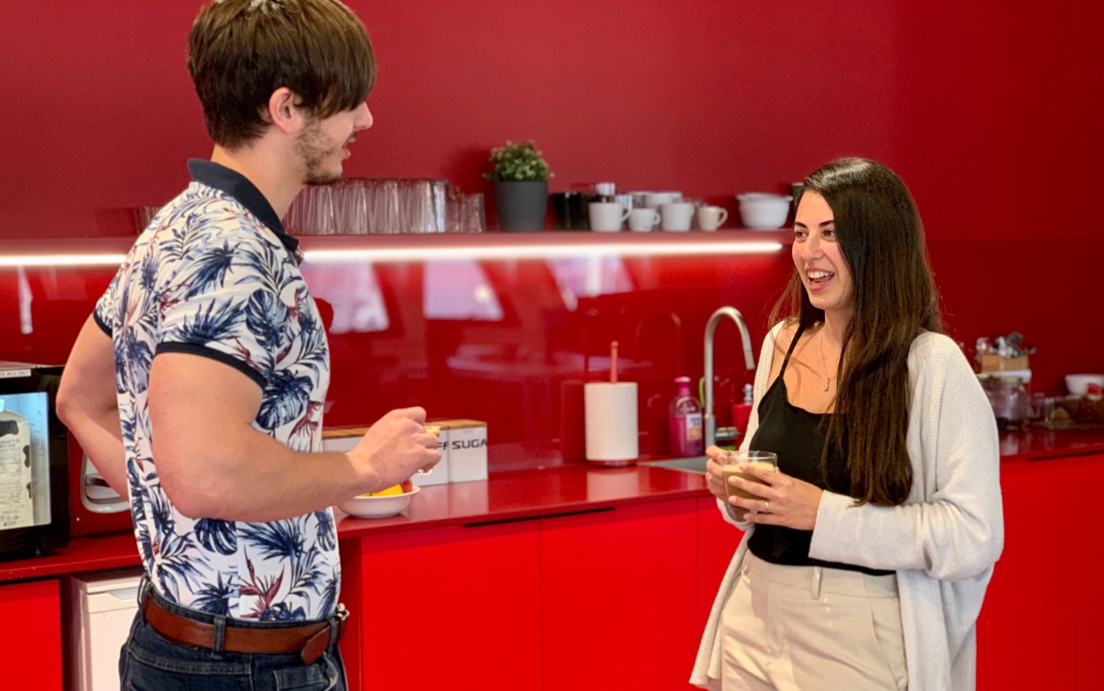 The office kitchen at Reali has glass and ceramic cups rather than disposables. Photo: courtesy