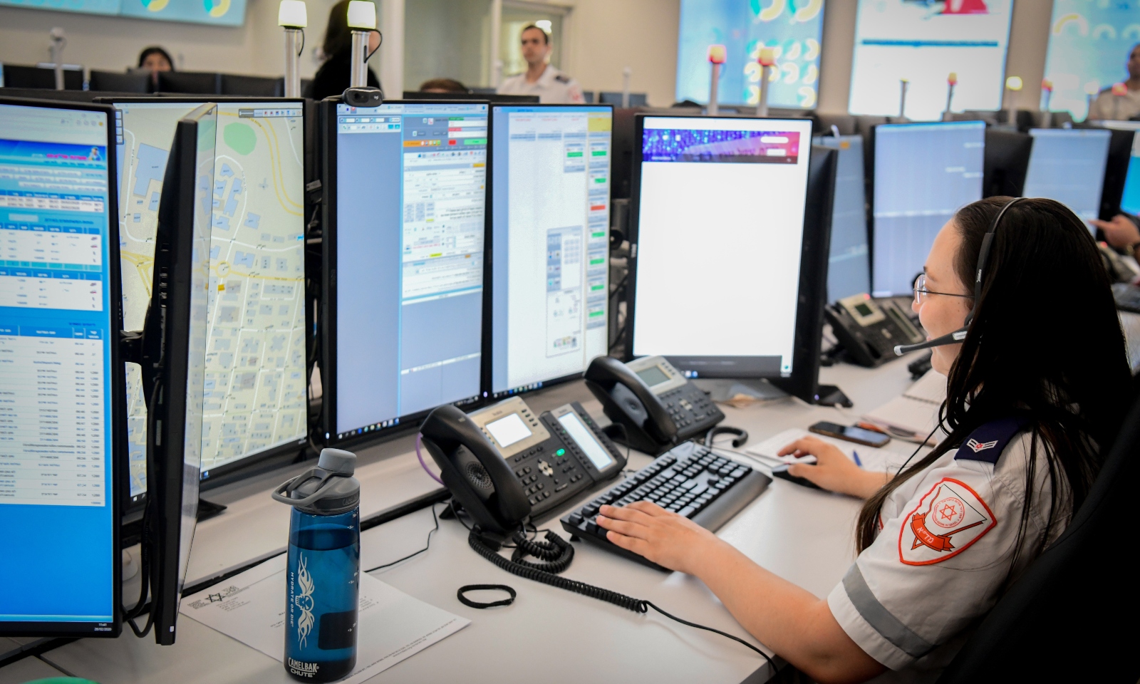 Magen David Adom workers at a special emergency Call Center in Kiryat Ono, February 26, 2020. Photo by Flash90
