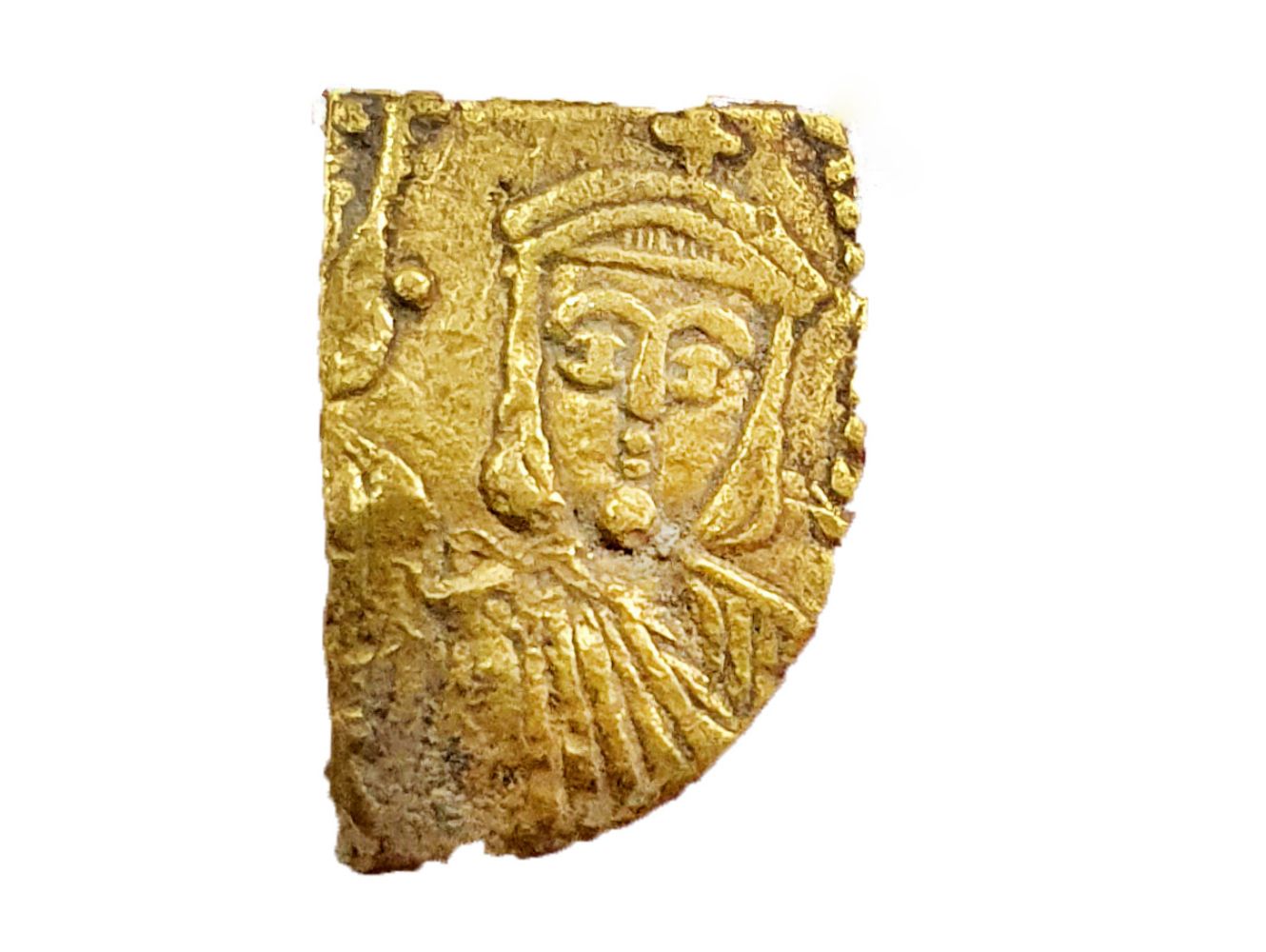 Rare Rare Byzantine coin fragment of Emperor Theophilos. Photo by Robert Kool/Israel Antiquities Authority coin fragment of Emperor Theophilos. Photo by Robert Kool/Israel Antiquities Authority