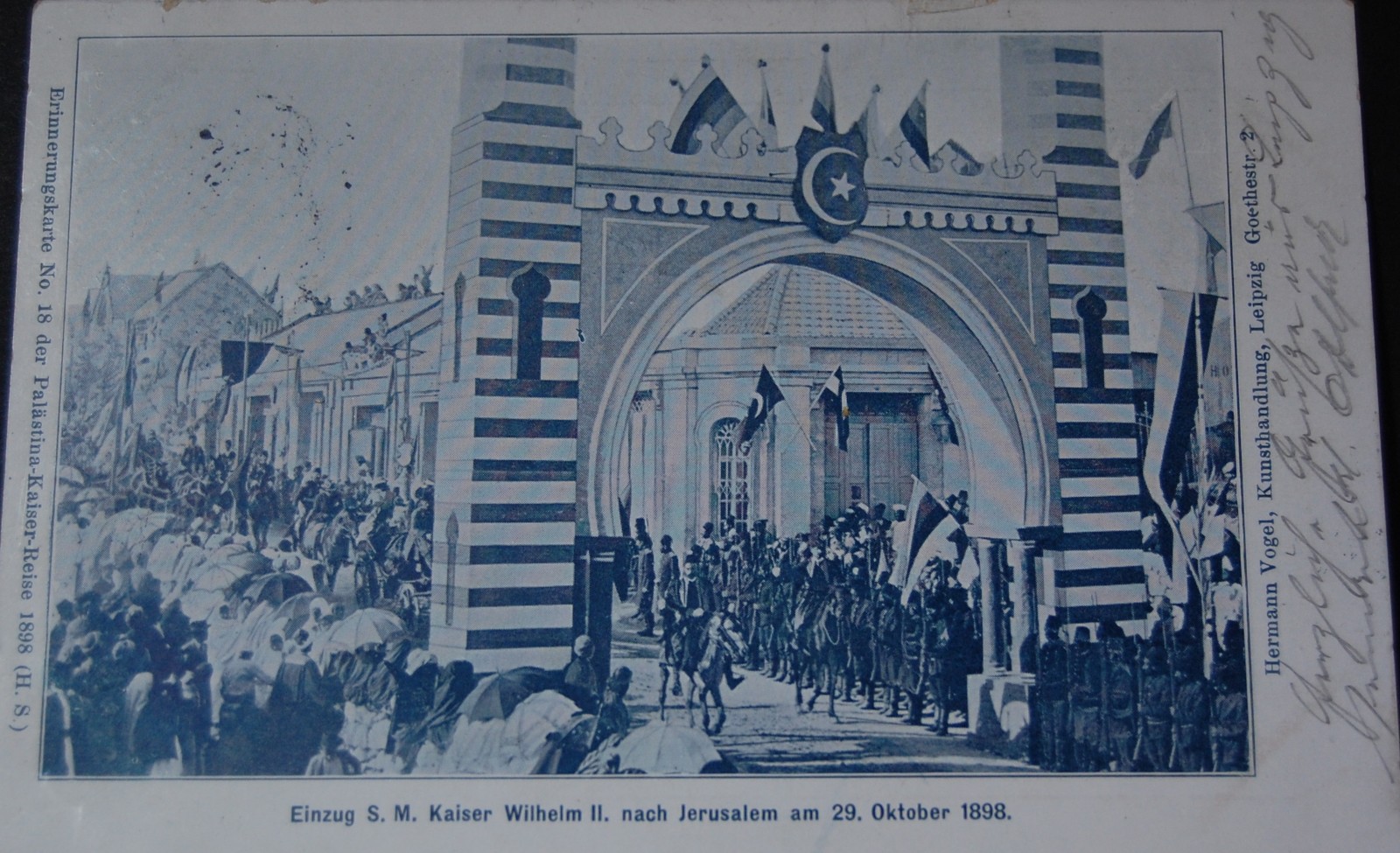 A postcard showing Kaiser Wilhelm II’s visit to Jerusalem in 1989. Image courtesy of Hebrew University