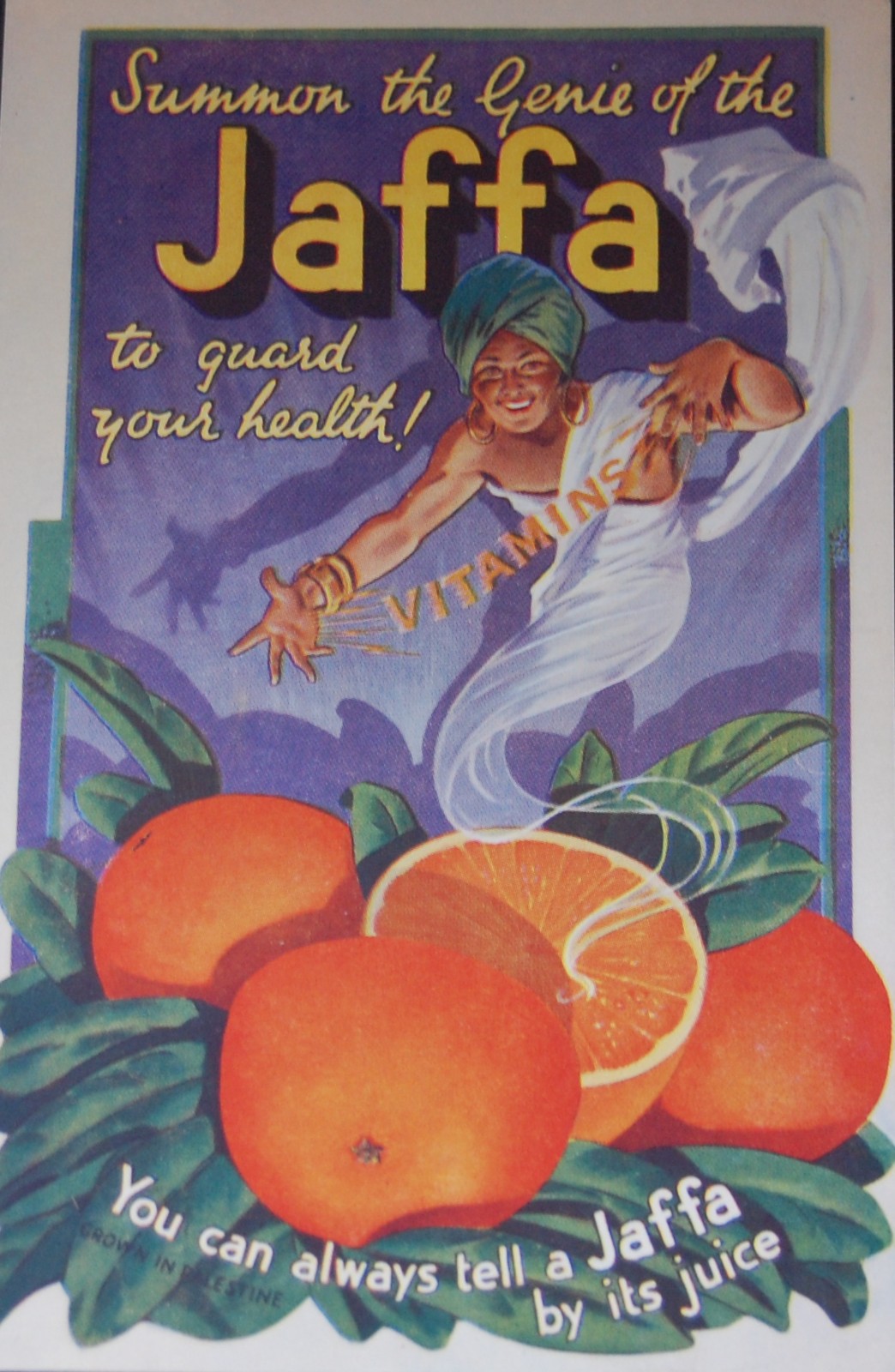 Jaffa oranges are featured in this old postcard.Image courtesy of Hebrew University