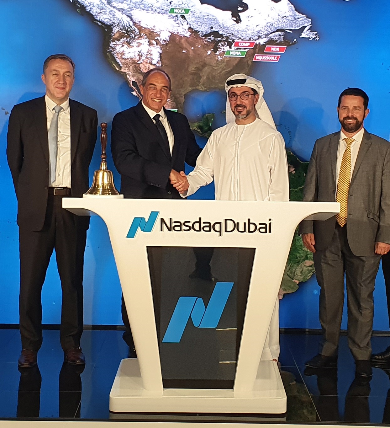 At Nasdaq Dubai, from left: Catalyst Fund board member Luc Muller, Edouard Cukierman, Hamed Ahmed Ali, and Dr. Laurent Choppe, managing partner of Cukierman & Co. Life Sciences. Photo: courtesy