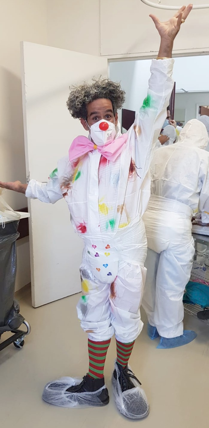Dream Doctor David “Dush” Barashi suited up for the corona ward at Hadassah Medical Center, Jerusalem. Photo: courtesy