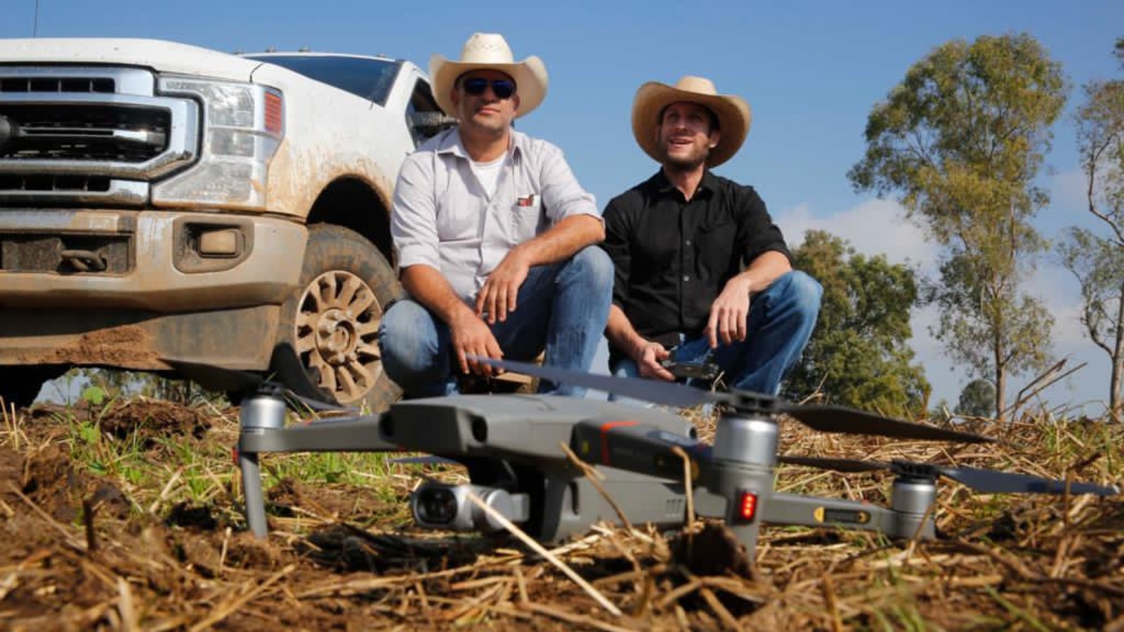 Noam Azran and Dvir Cohen with the Joe drone on their ranch. Photo courtesy of BeeFree Agro PR