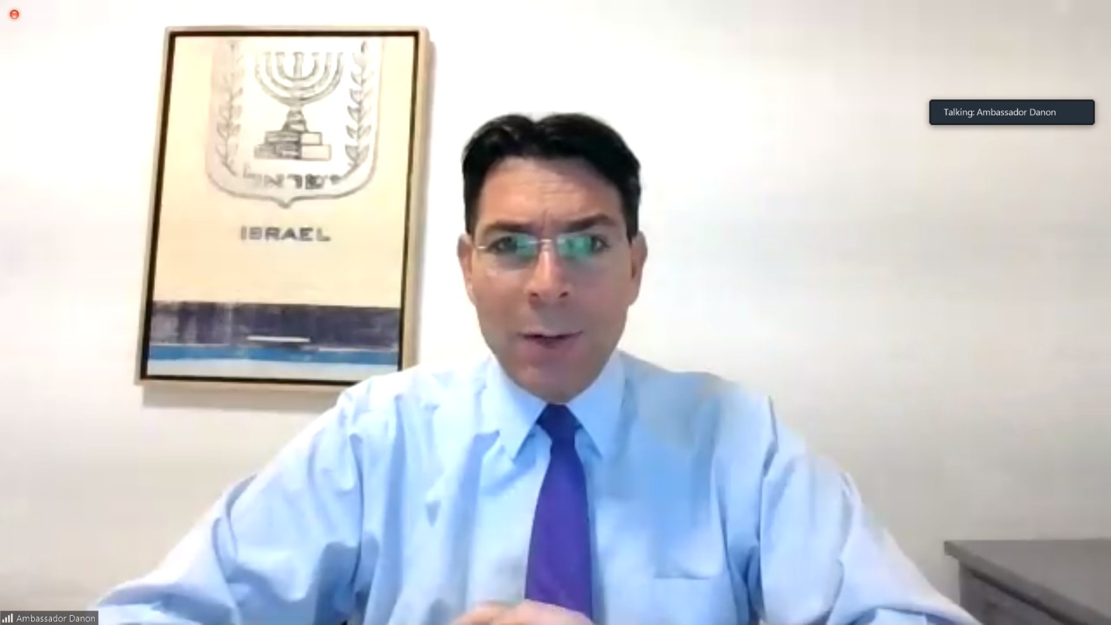 Ambassador Danny Danon speaking to the press about Moroccan-Israeli ties, December 13, 2020. Photo: screenshot