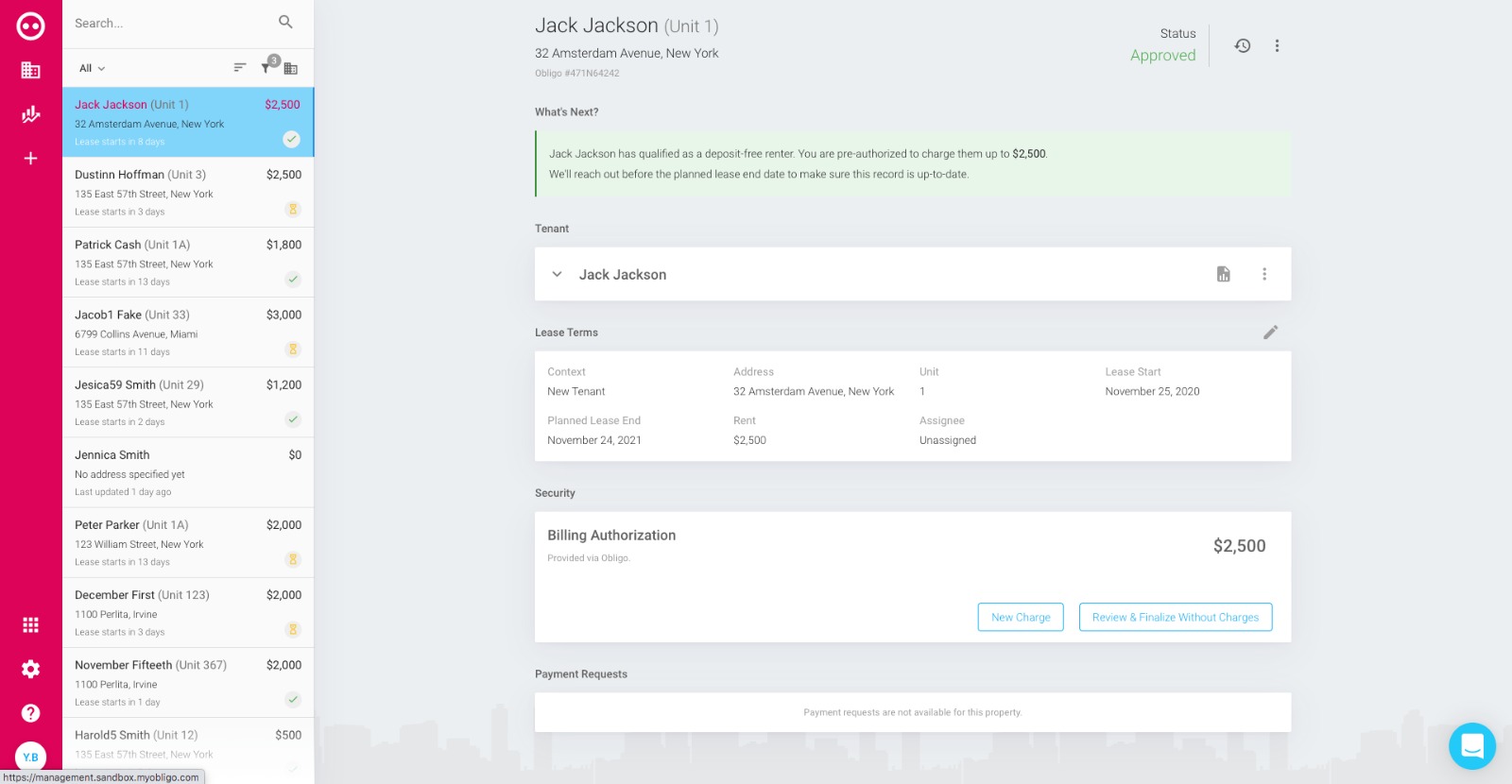 Sample screenshot of a landlord’s dashboard. Image courtesy of Obligo