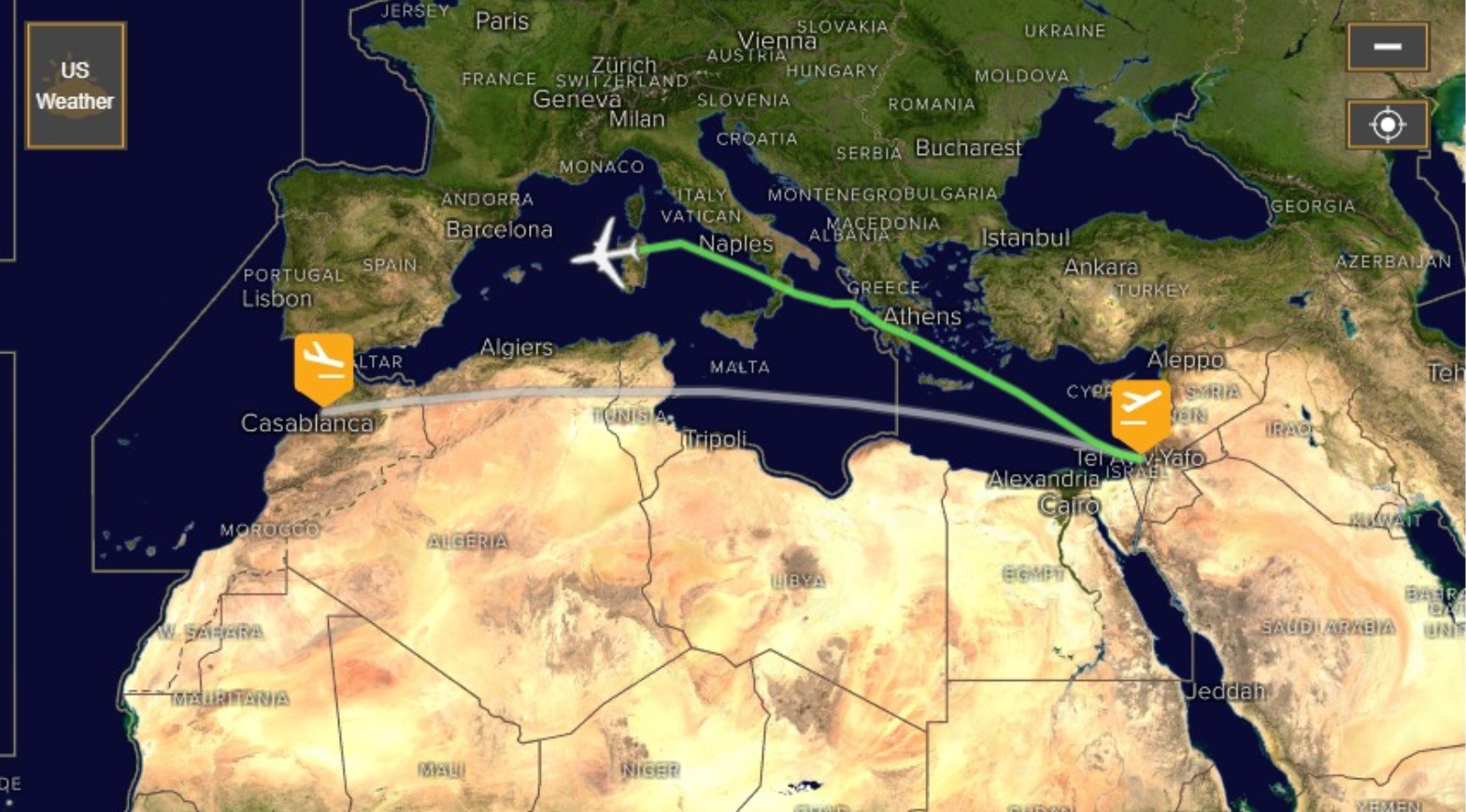 El Al Flight 555’s direct flight to Morocco on December 22, 2020 took a longer route avoiding Tunisian and Algerian air space but still made history. Image courtesy of Media Central