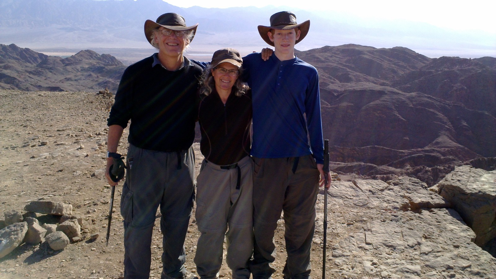 Allan Rabinowitz, Tzippi Moss and their son, Ezra Rabin, on the Israel Trail near Eilat. Photo courtesy of the Moss family