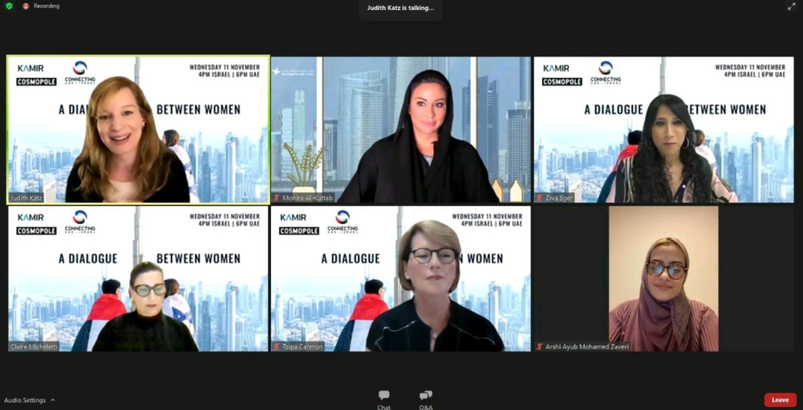 Israeli and Emirati female business leaders getting to know one another. Screenshot courtesy of Kamir Strategy