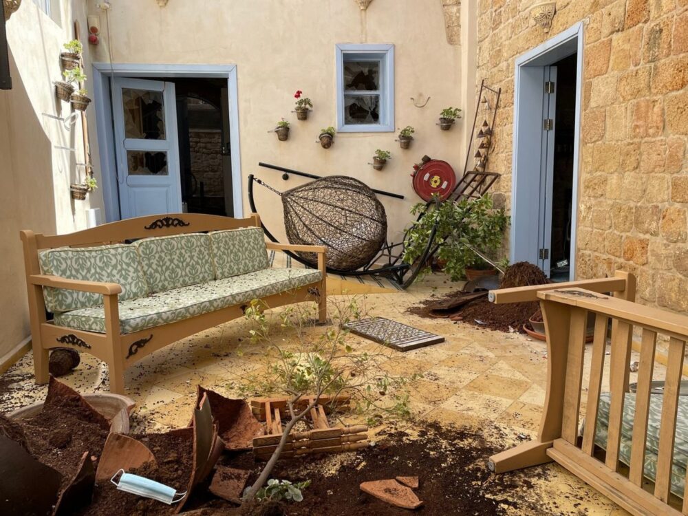 View of the damage at Arabesque in Akko. Photo courtesy of Evan Fallenberg