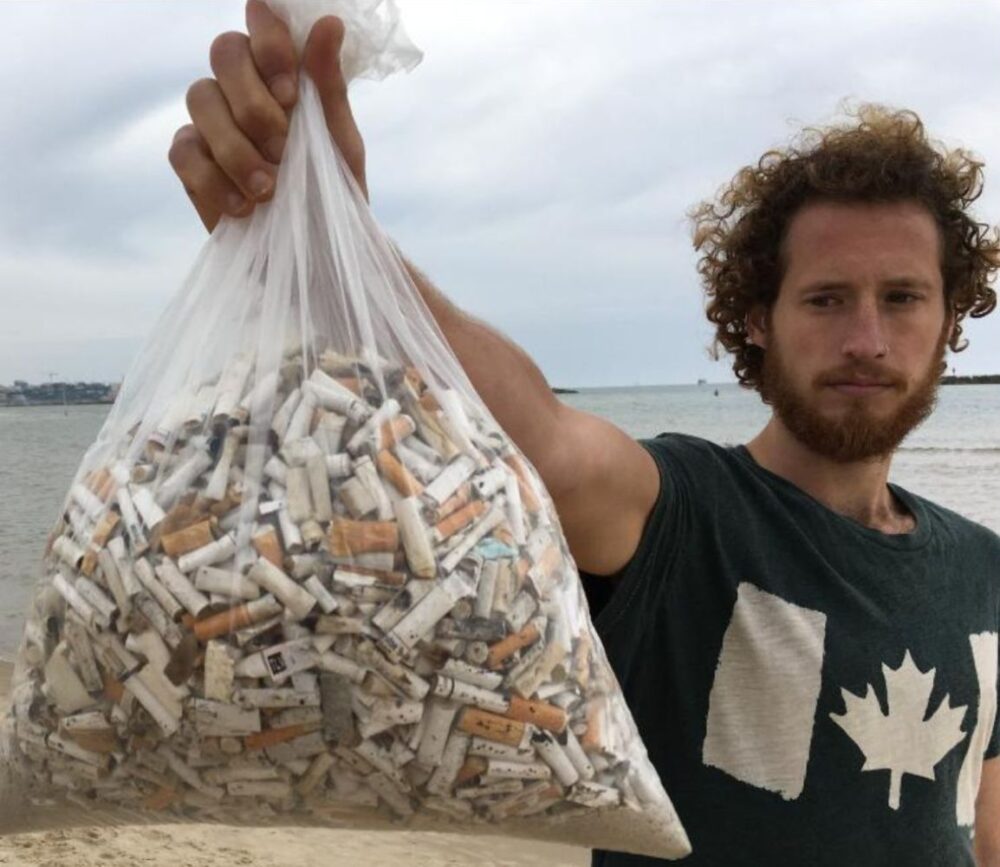 Julian Melcer began the initiative when he invited friends to do a cleanup on his birthday. Photo courtesy Clean the Butts