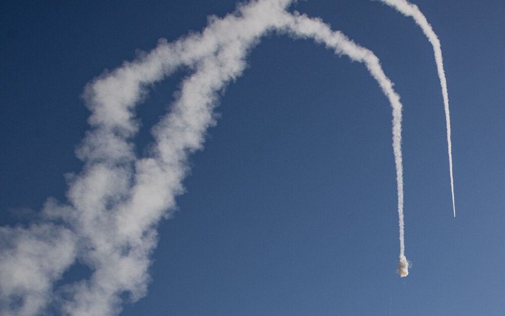 Iron Dome intercepts rockets launched from Gaza toward the southern Israeli city of Ashkelon on May 14, 2021. Photo by Yonatan Sindel/Flash90