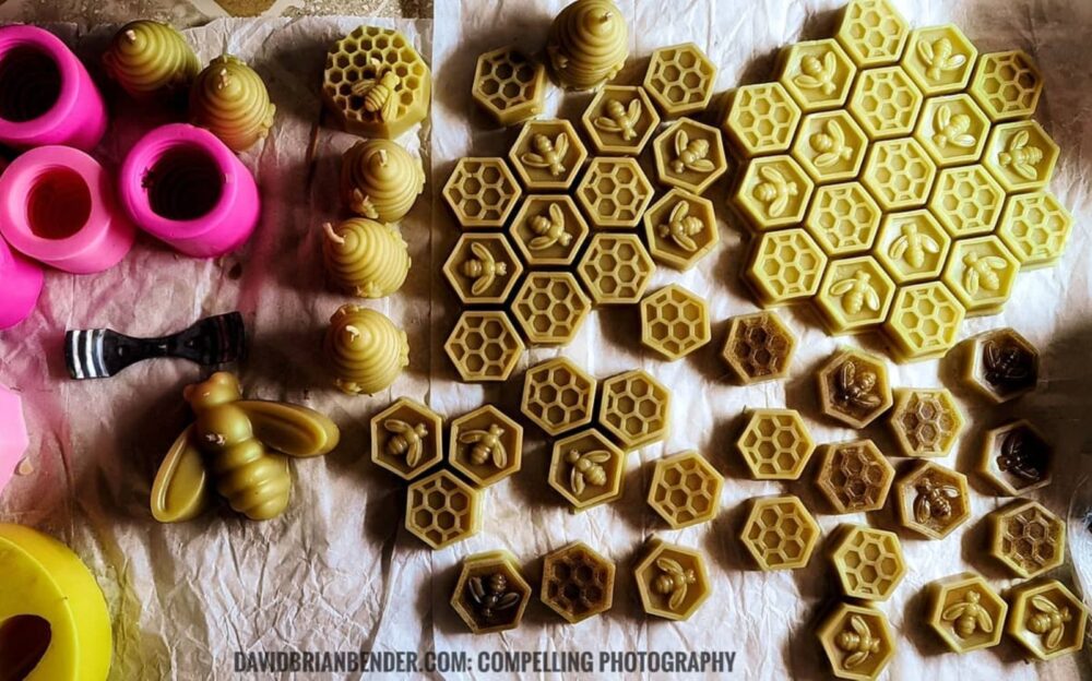 A fresh batch of Neshikha homemade organic beeswax candles. Photo: davidbrianbender.com