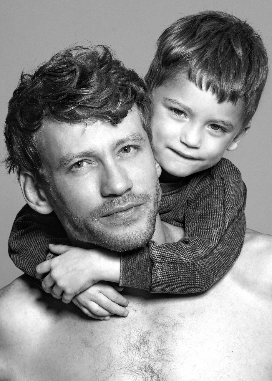 Israeli model Lev Racine and son Tommy. Photo by Eitan Bernat/Fathers & Sons