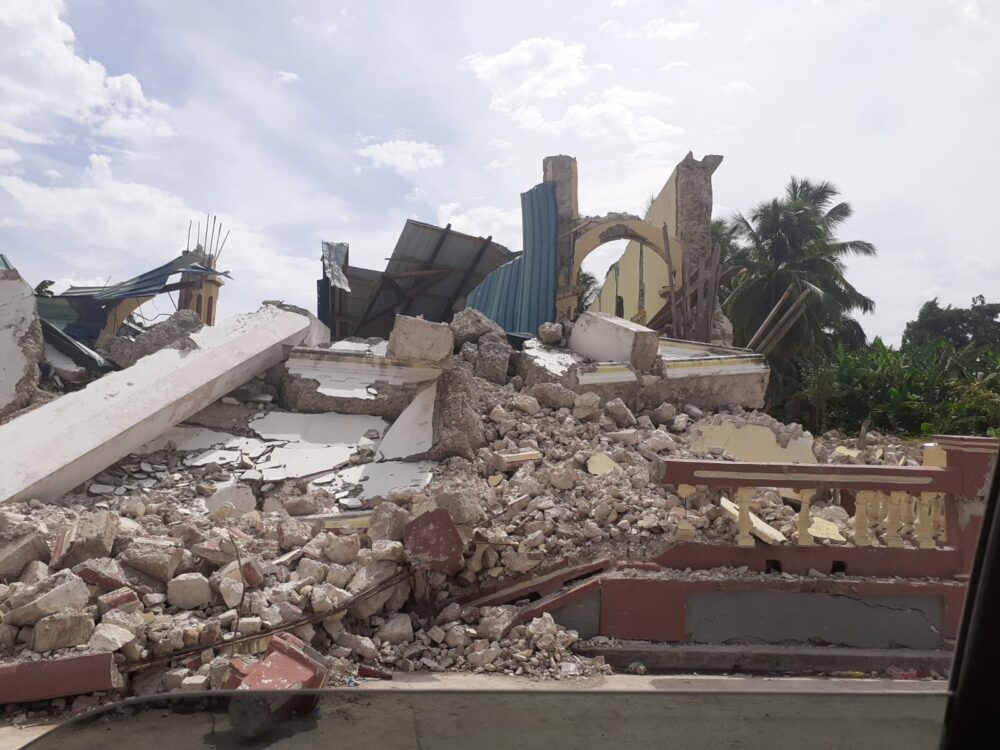 A Catholic church in Baraderes, Haiti, ruined by the August 2021 earthquake. Photo by Ben Katzir