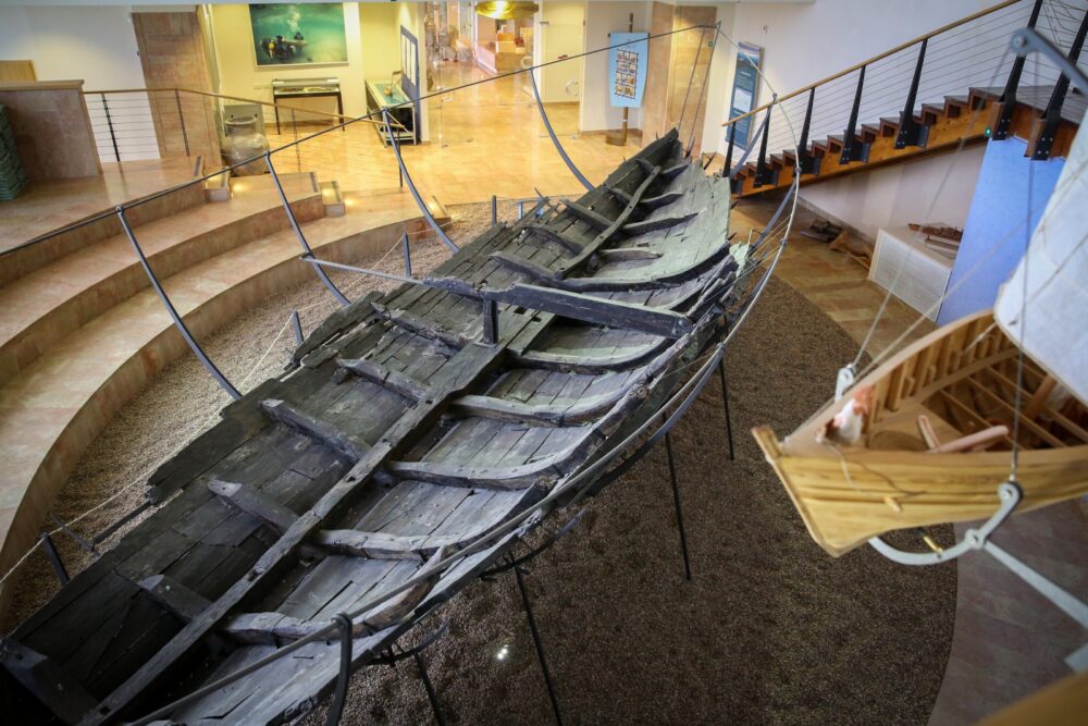 A Phoenician ship from 700 BCE displayed at the Hecht Museum in Haifa. Photo by Yossi Zamir/FLASH90